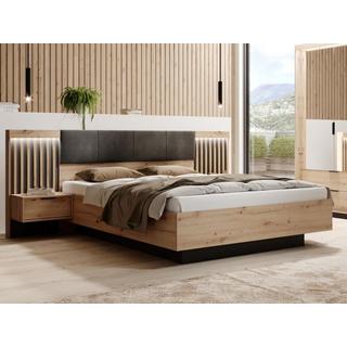 Vente-unique Letto con comodini e LED 160 x 200 cm Naturale e Nero - ARIADA  