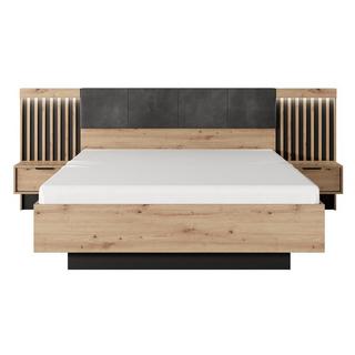 Vente-unique Letto con comodini e LED 160 x 200 cm Naturale e Nero - ARIADA  