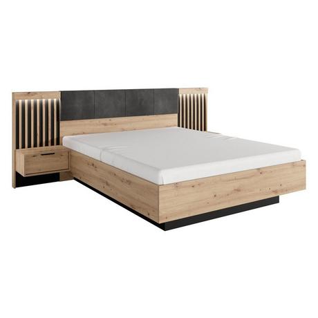 Vente-unique Bett mit Nachttischen & LED-Beleuchtung - 160 x 200 cm - Holzfarben & Schwarz - ARIADA  
