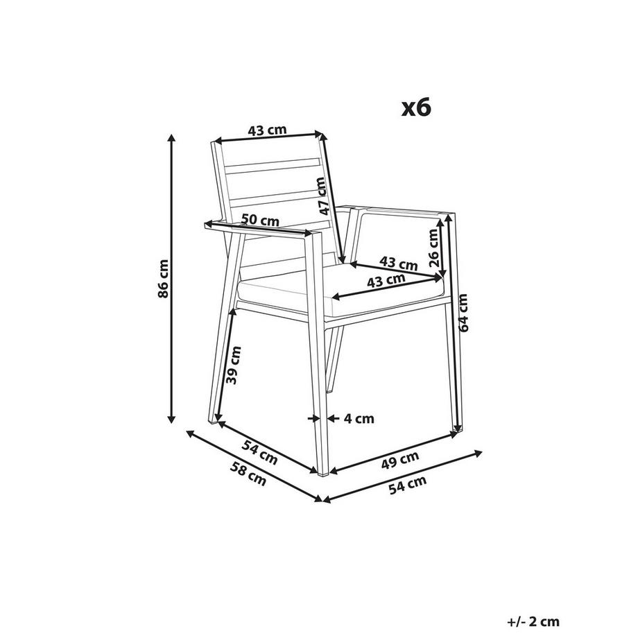 Beliani Gartenstuhl 6er Set aus Aluminium Modern TAVIANO  