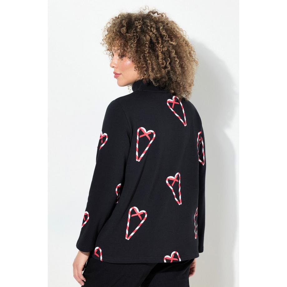 Ulla Popken Zuckerstangen Herz Print Stehkragen Langarm Sweatshirt  