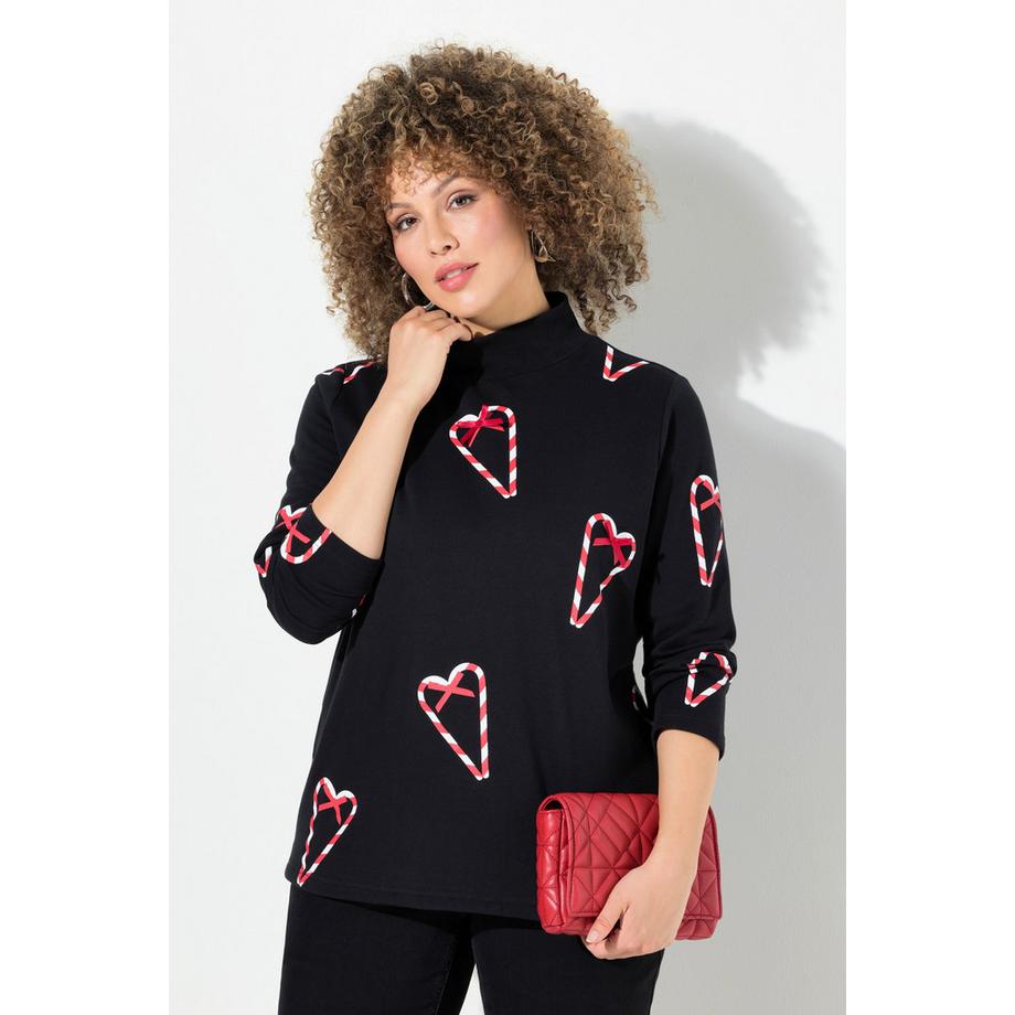 Ulla Popken Zuckerstangen Herz Print Stehkragen Langarm Sweatshirt  