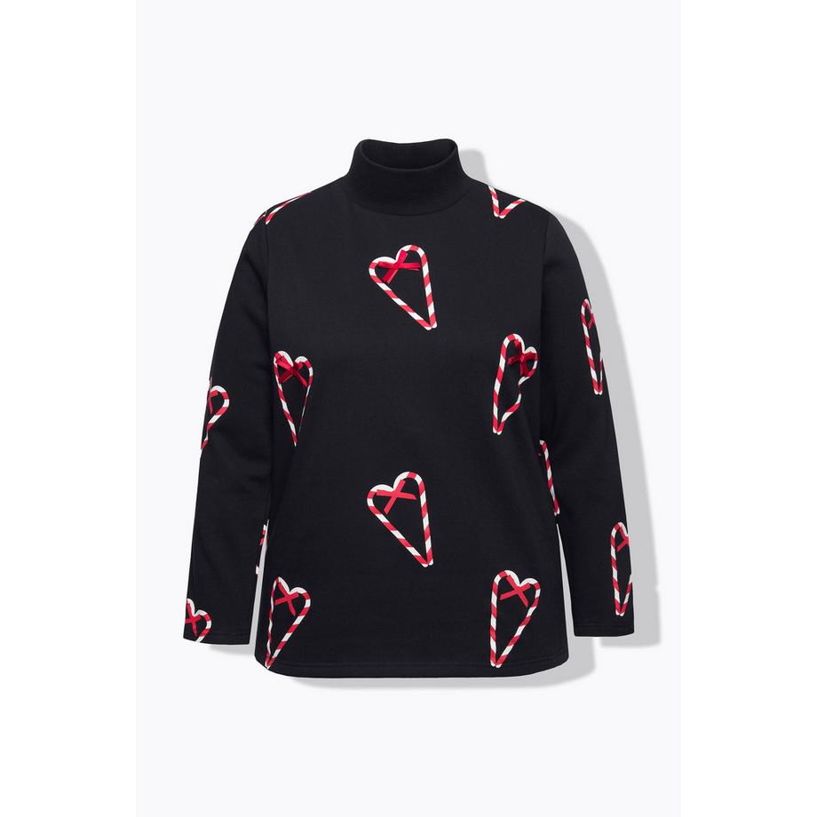 Ulla Popken Zuckerstangen Herz Print Stehkragen Langarm Sweatshirt  