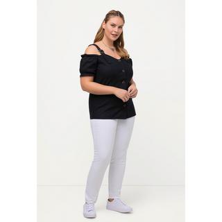 Ulla Popken  Blusa in tradizionale stile Tracht in misto lino con pizzo, allacciatura e mezze maniche 