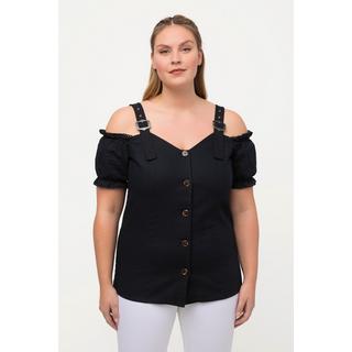 Ulla Popken  Blusa in tradizionale stile Tracht in misto lino con pizzo, allacciatura e mezze maniche 