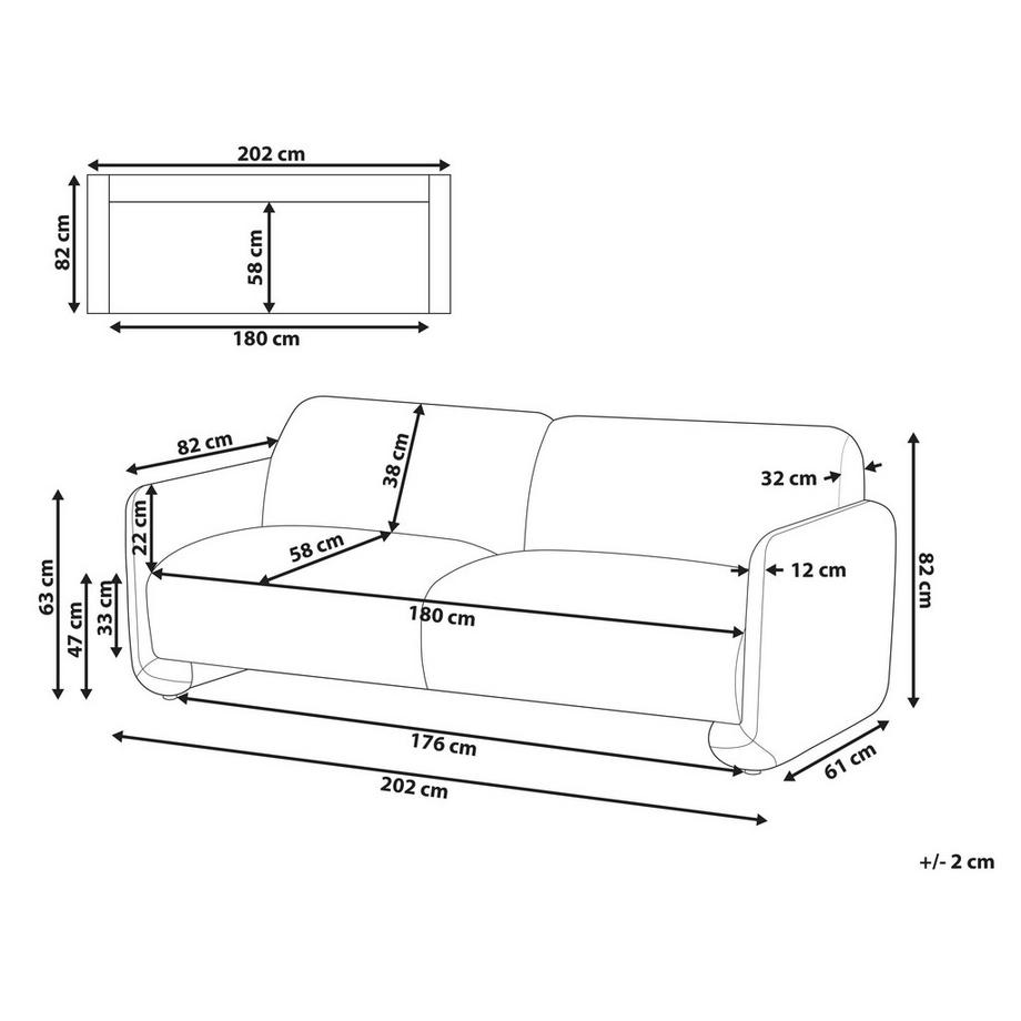 Beliani Canapé 3 places en Tissu Rétro SALAND  