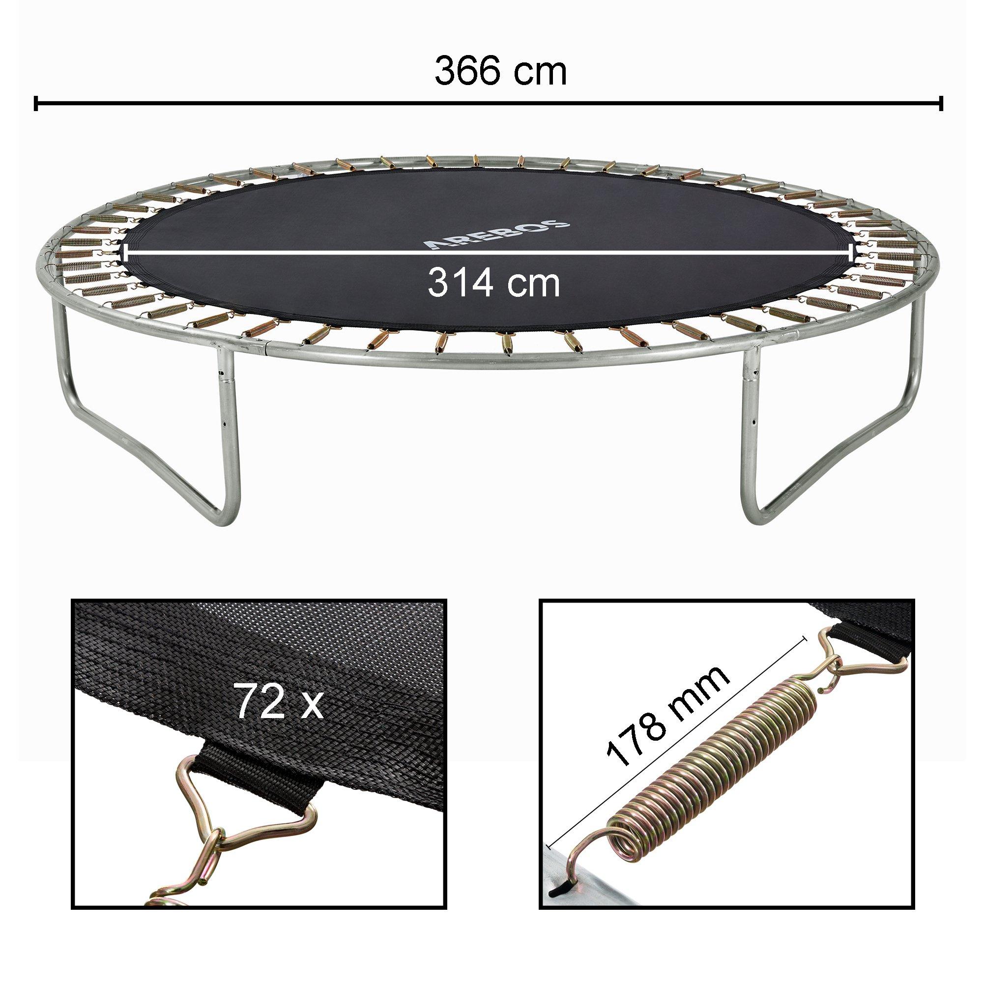 Arebos  Tapis de saut Ø 314 cm pour trampolines de Ø 366 cm, ressorts de 178 mm et 72 œillets 