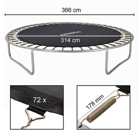 Arebos  Sprungmatte Ø 314 cm für Trampoline mit Ø 366 cm, 178 mm Federn 72 Ösen 