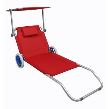 Sonnenliege Klappbar Leicht | Gartenliege Wetterfest | Camping Liegestuhl mit Rollen | Aluminium Strandliege mit Dach | Ideal für Garten und Balkon |