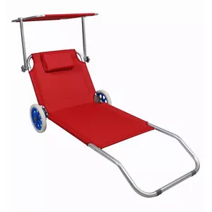 Chaise longue de jardin Chaise longue pliable Roulettes Chaise longue de plage Toit