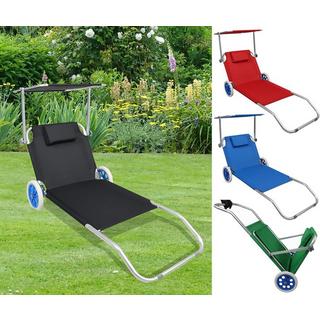 VCM Sonnenliege Klappbar Leicht | Gartenliege Wetterfest | Camping Liegestuhl mit Rollen | Aluminium Strandliege mit Dach | Ideal für Garten und Balkon |  