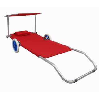 VCM Sonnenliege Klappbar Leicht | Gartenliege Wetterfest | Camping Liegestuhl mit Rollen | Aluminium Strandliege mit Dach | Ideal für Garten und Balkon |  