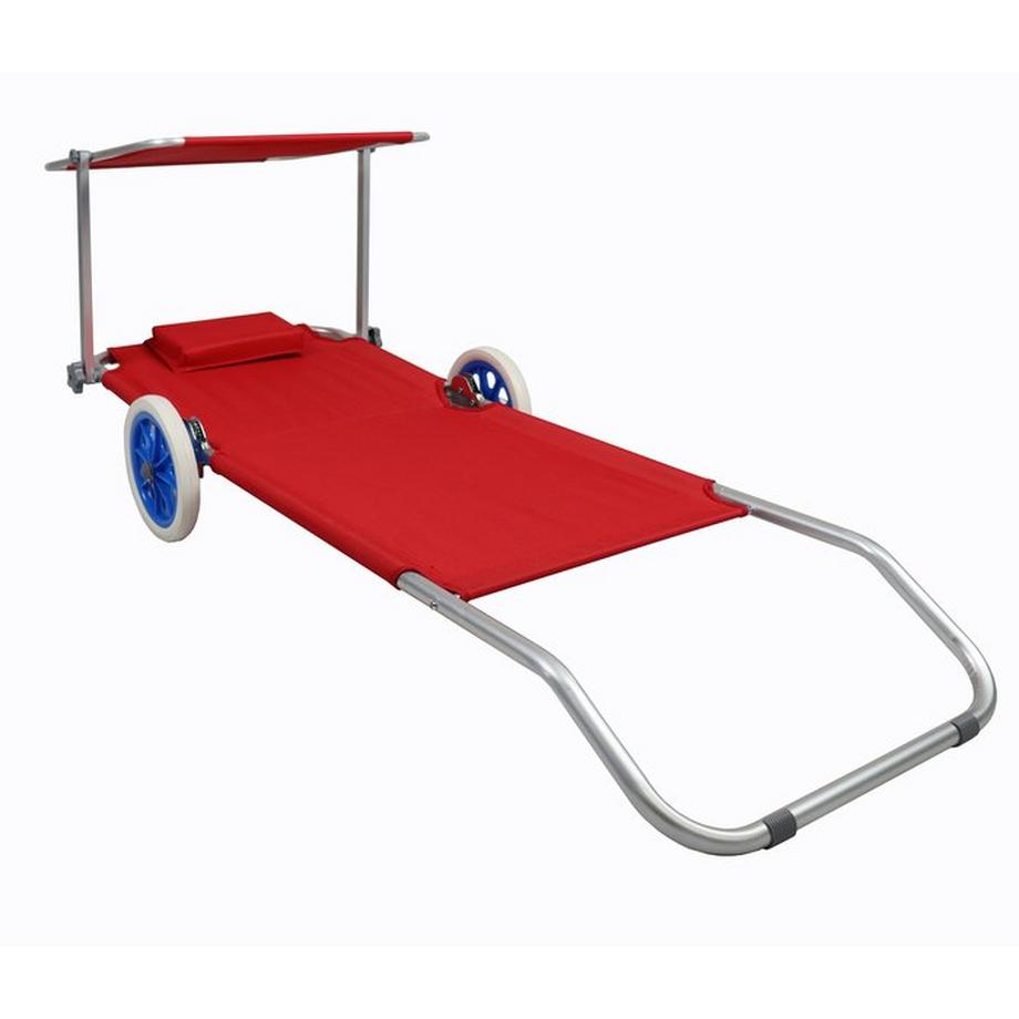 VCM Sonnenliege Klappbar Leicht | Gartenliege Wetterfest | Camping Liegestuhl mit Rollen | Aluminium Strandliege mit Dach | Ideal für Garten und Balkon |  