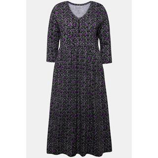 Ulla Popken  Robe jersey, fleurs, silhouette an A, col en V, manches 3/4 