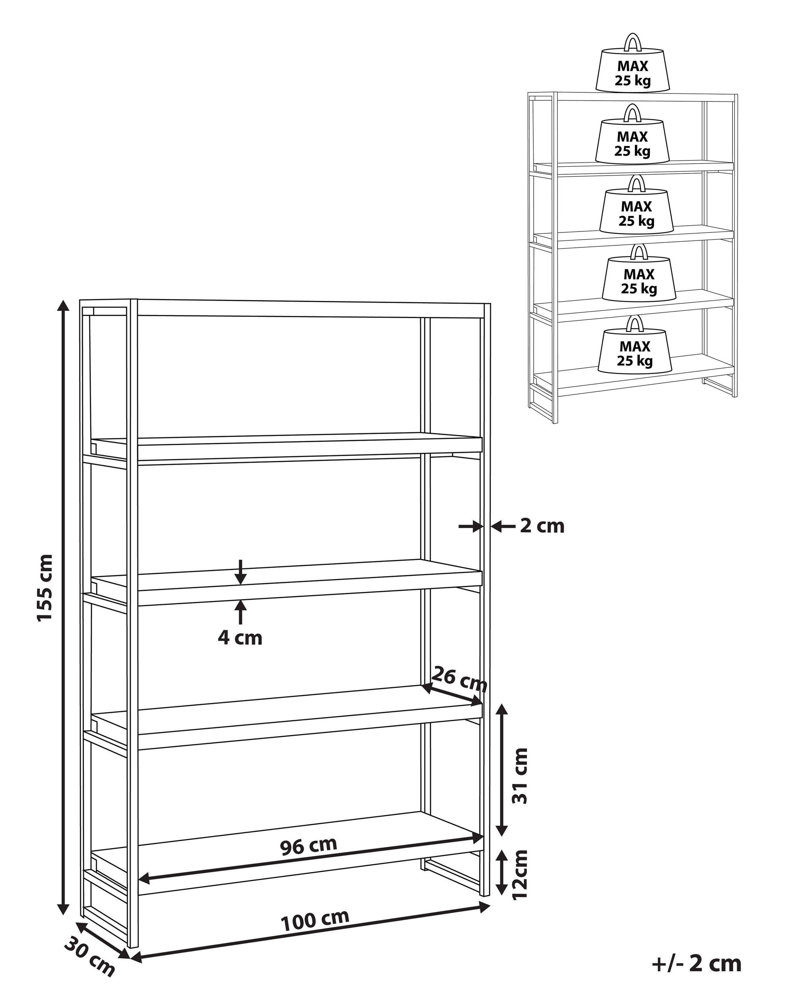 Beliani Bücherregal mit 4 Fächern aus MDF-Platte Industriell TIFTON  