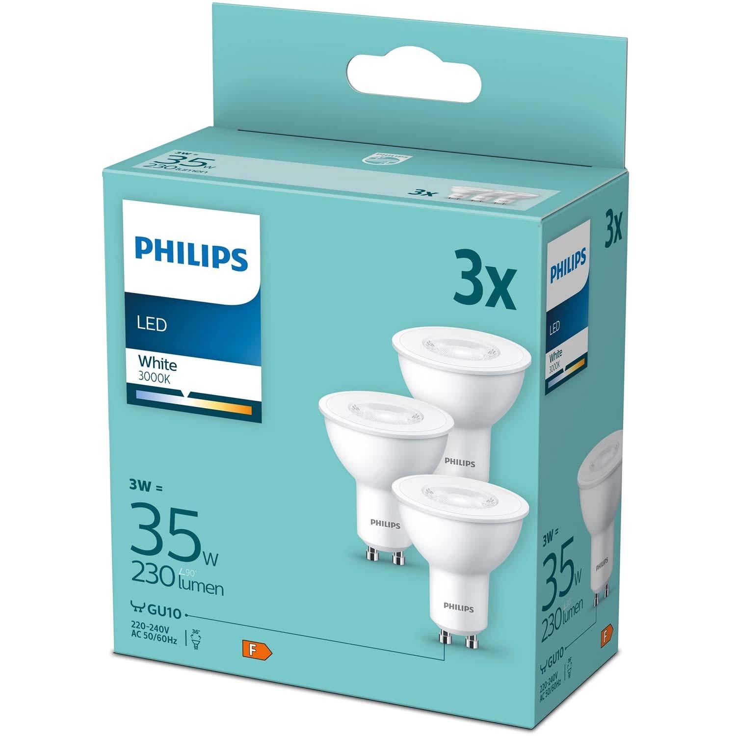 PHILIPS Pack de 3 LED GU10 3W (35W) 3000K 230lm  