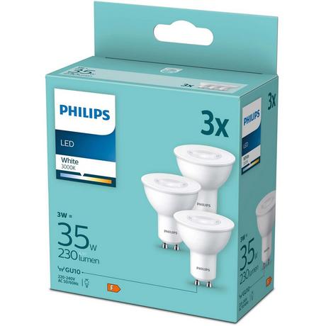 PHILIPS Pack de 3 LED GU10 3W (35W) 3000K 230lm  