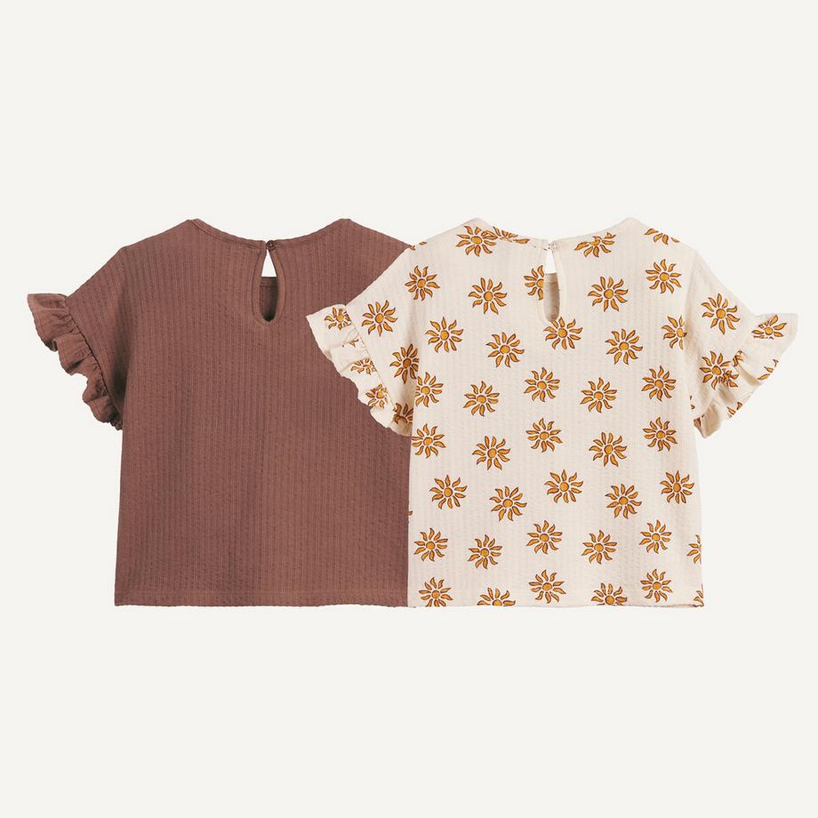 La Redoute Collections  Lot de 2 t-shirts manches courtes uni + imprimé fleurs 