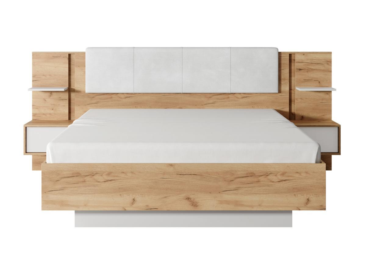 Vente-unique Letto con comodini Con LED 160 x 200 cm Naturale e Bianco + Rete - ELYNIA  