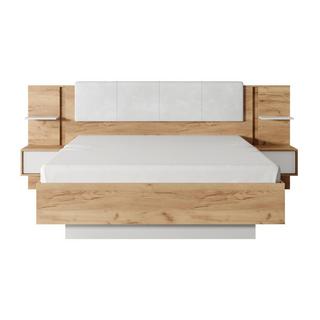 Vente-unique Lit avec chevets 160 x 200 cm - Avec LEDs - Coloris : Naturel et blanc + Sommier - ELYNIA  