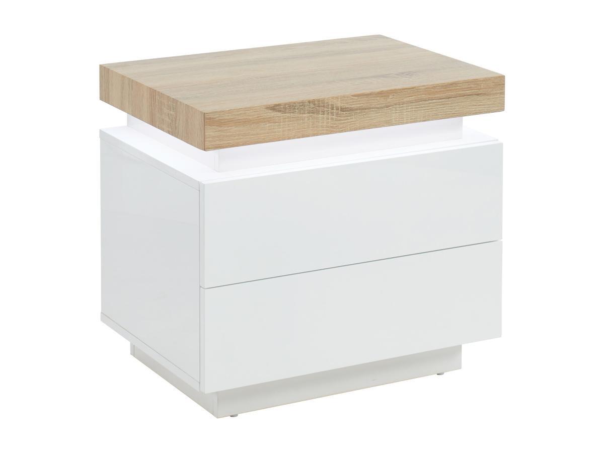 Vente-unique Comodino 2 cassetti con LED in MDF laccato Bianco e Rovere HALO II  