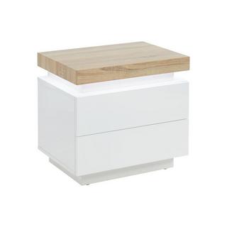 Vente-unique Comodino 2 cassetti con LED in MDF laccato Bianco e Rovere HALO II  