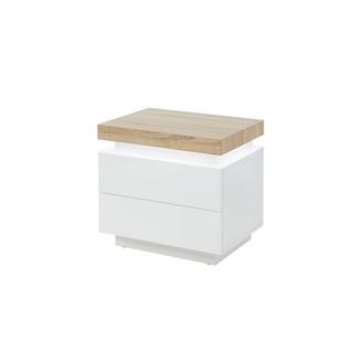 Vente-unique Comodino 2 cassetti con LED in MDF laccato Bianco e Rovere HALO II  