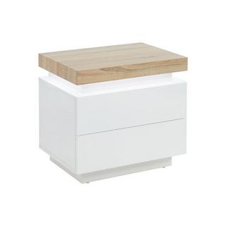 Vente-unique Comodino 2 cassetti con LED in MDF laccato Bianco e Rovere HALO II  