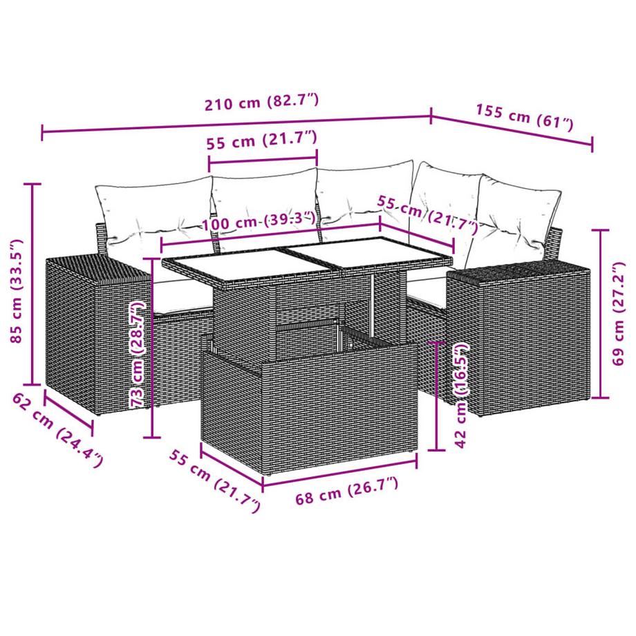 VidaXL set divano da giardino Polirattan  