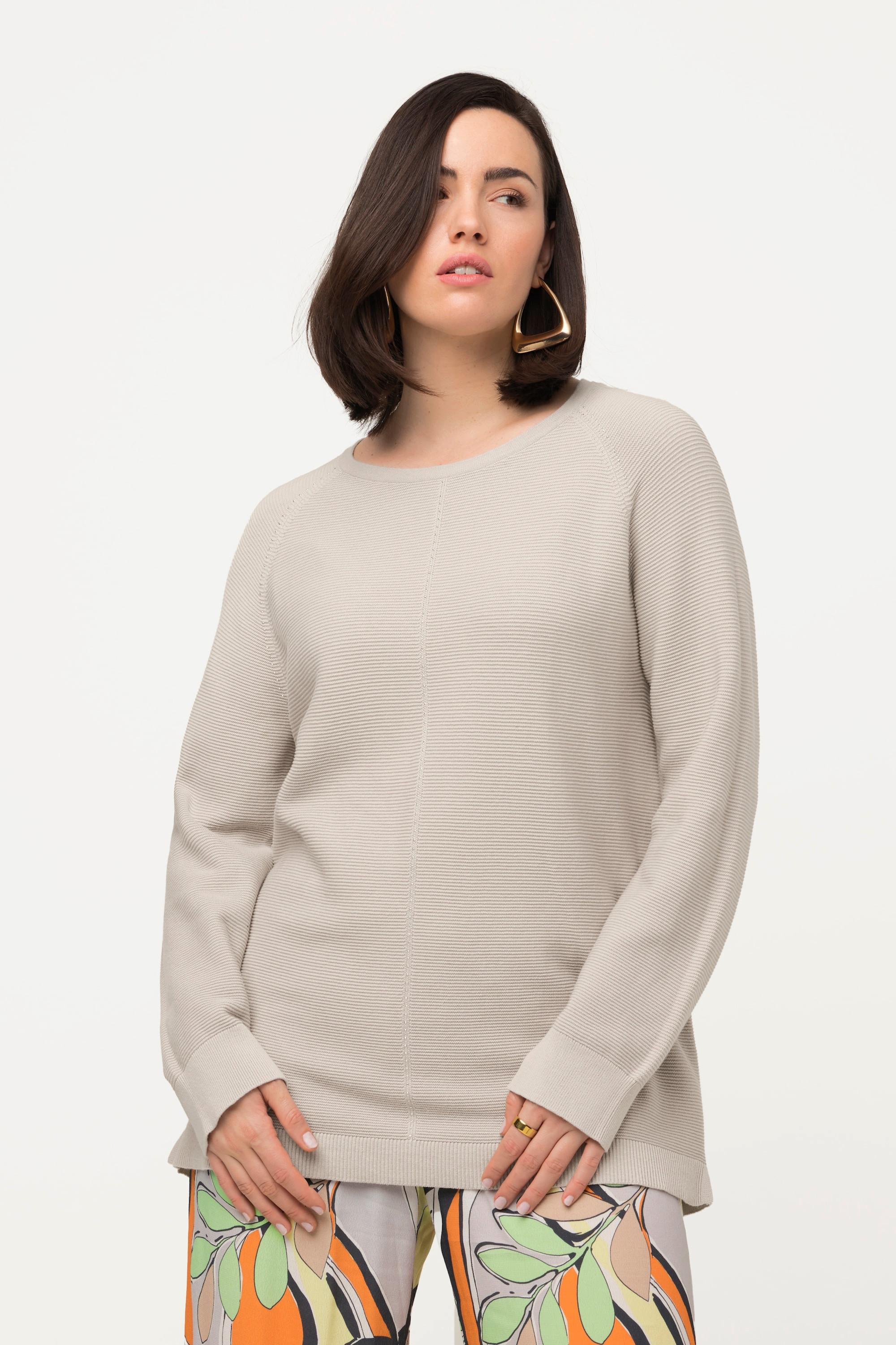 Ulla Popken  Pullover, Querrippen, Ziersteine, Rundhals, Langarm 