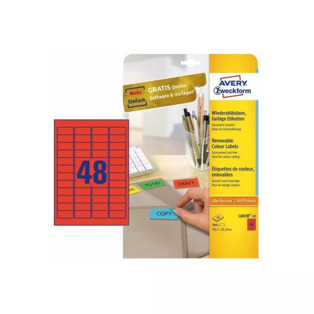 Avery-Zweckform – AVERY ZWECKFORM Etiketten 45.7×21.2mm, 48Stk., One Size, Rot Bunt