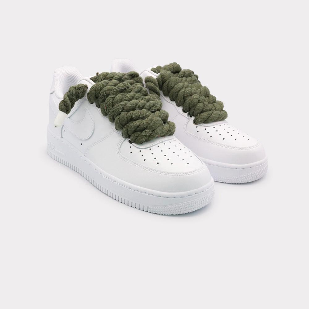 NIKE  Air Force 1 White - Rope Lace Olive 