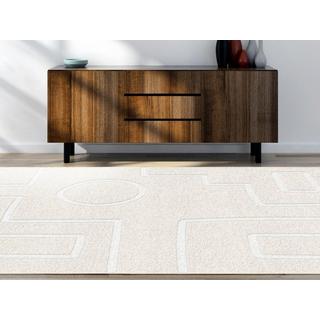 Vente-unique  Tapis design en relief à motifs asymétriques - 160 x 230 cm - Beige et blanc - DOMINIO 