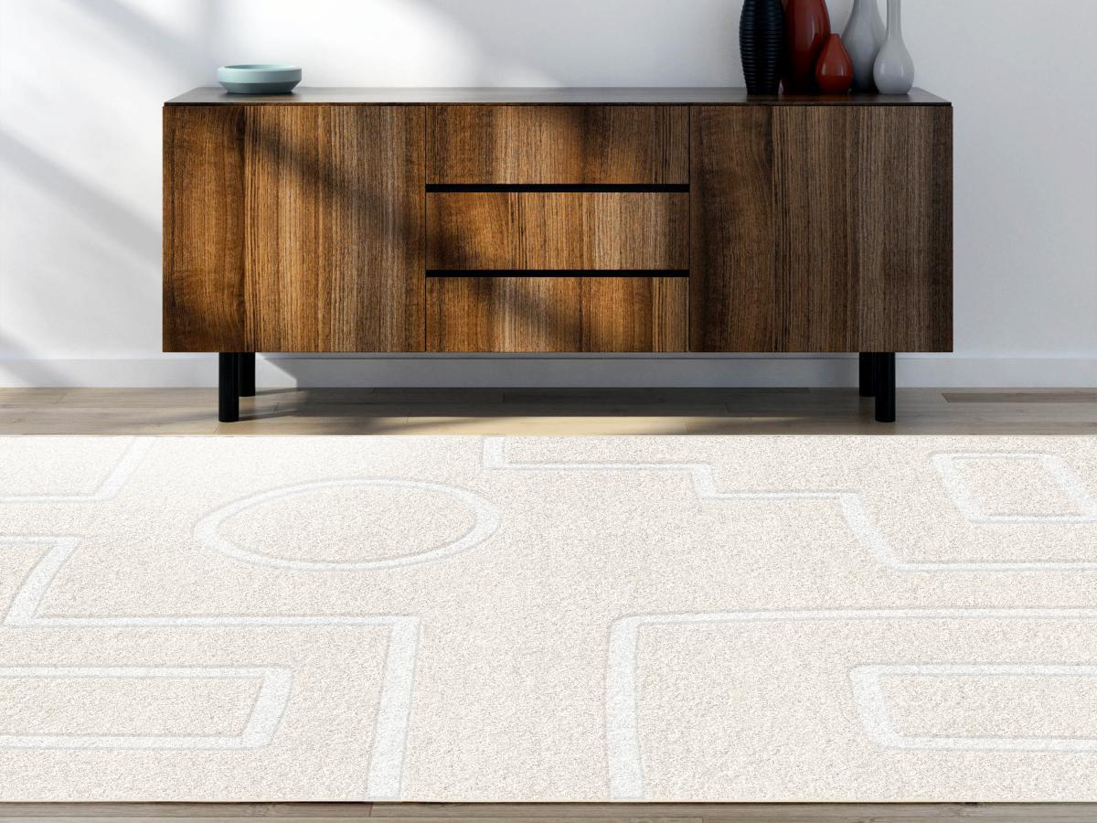 Vente-unique  Tapis design en relief à motifs asymétriques - 160 x 230 cm - Beige et blanc - DOMINIO 