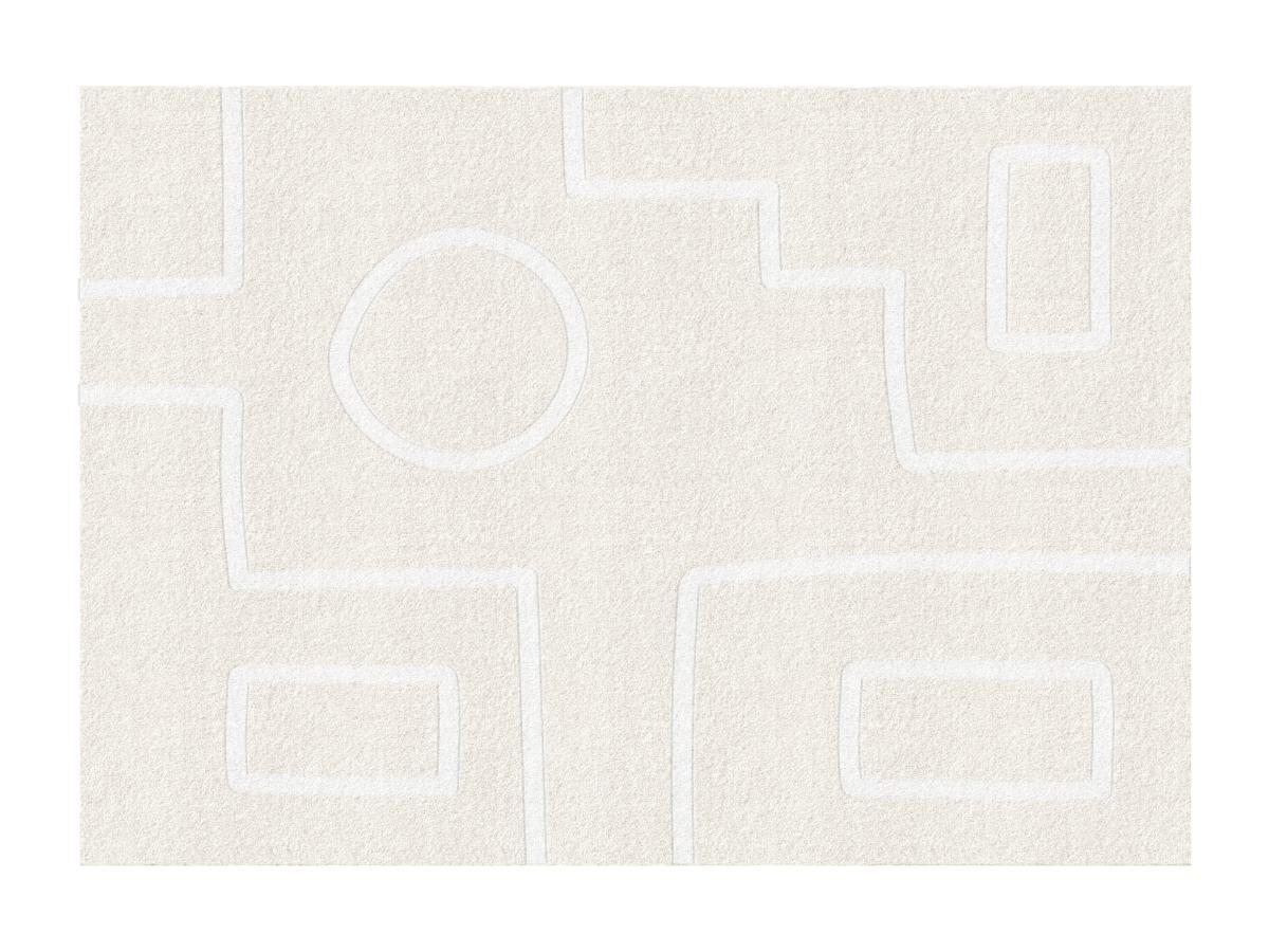 Vente-unique  Tapis design en relief à motifs asymétriques - 160 x 230 cm - Beige et blanc - DOMINIO 