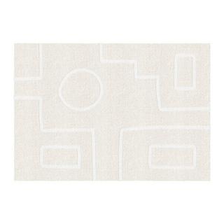 Vente-unique  Tapis design en relief à motifs asymétriques - 160 x 230 cm - Beige et blanc - DOMINIO 