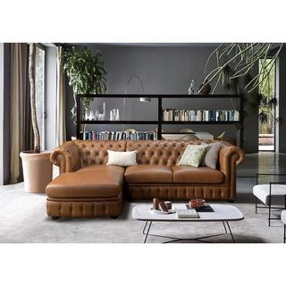 Vente-unique Chesterfield Ecksofa Büffelleder Ecke Links Karamell BRENTON  