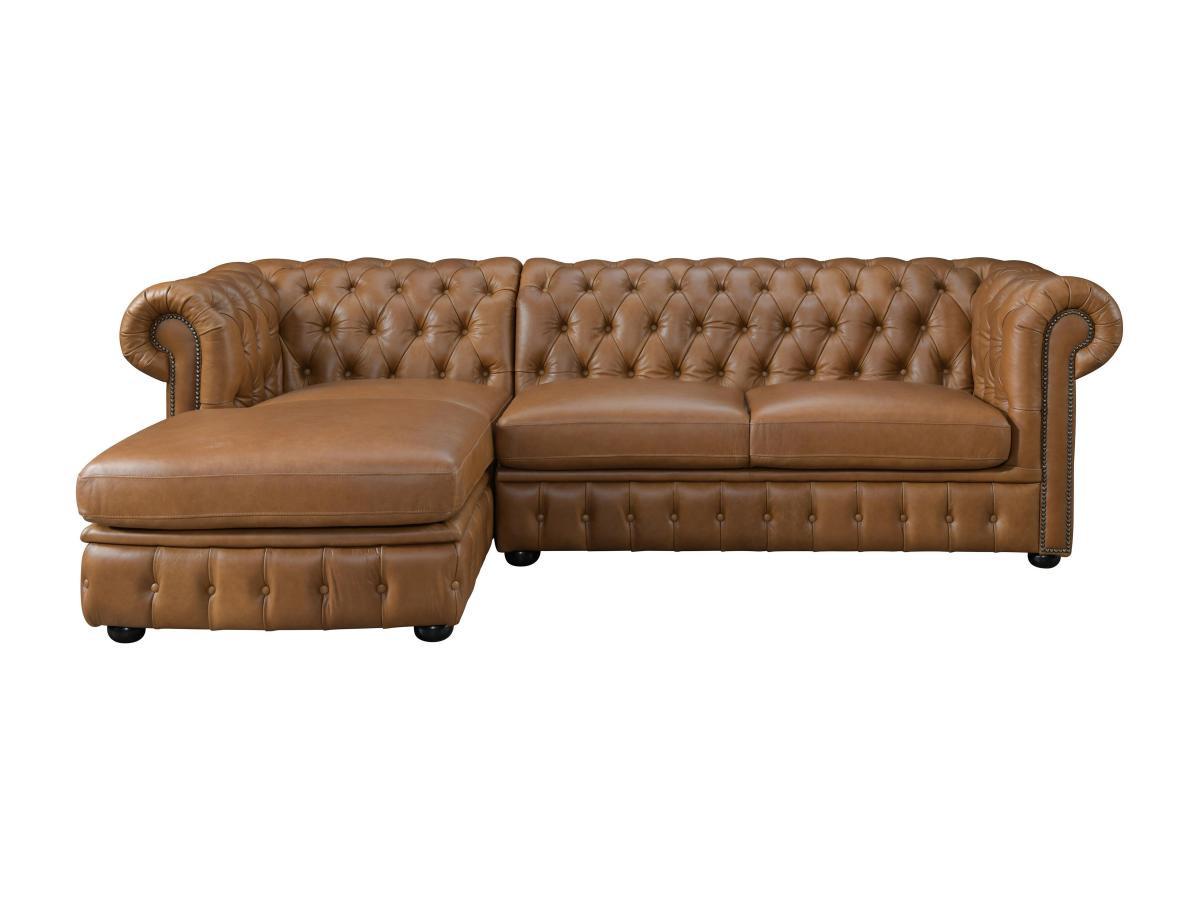 Vente-unique Chesterfield Ecksofa Büffelleder Ecke Links Karamell BRENTON  