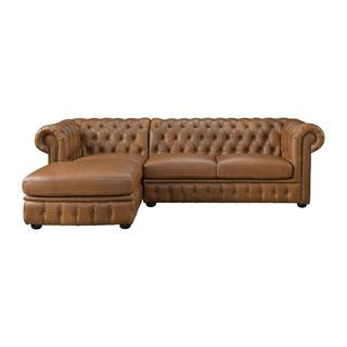 Vente-unique Chesterfield Ecksofa Büffelleder Ecke Links Karamell BRENTON  