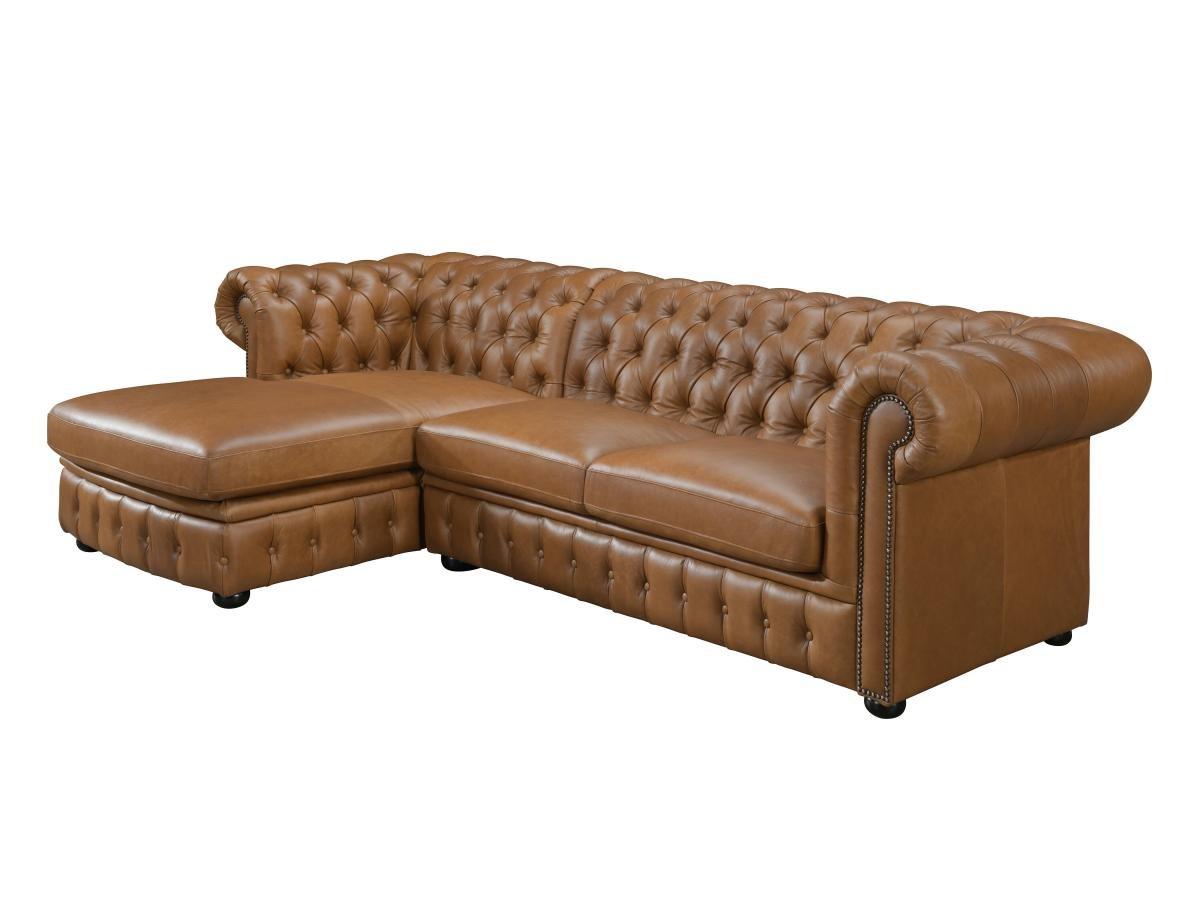 Vente-unique Chesterfield Ecksofa Büffelleder Ecke Links Karamell BRENTON  