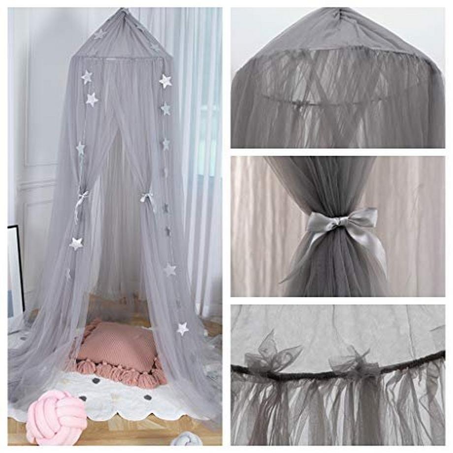 Activity-board Baldaquin de lit pour enfant Baldaquin de lit pour bébé Baldaquin de lit pour princesse Moustiquaire pour chambre d'enfant Décoration de salle de jeux Dôme Premium Yarn Netting Curtains Grey  
