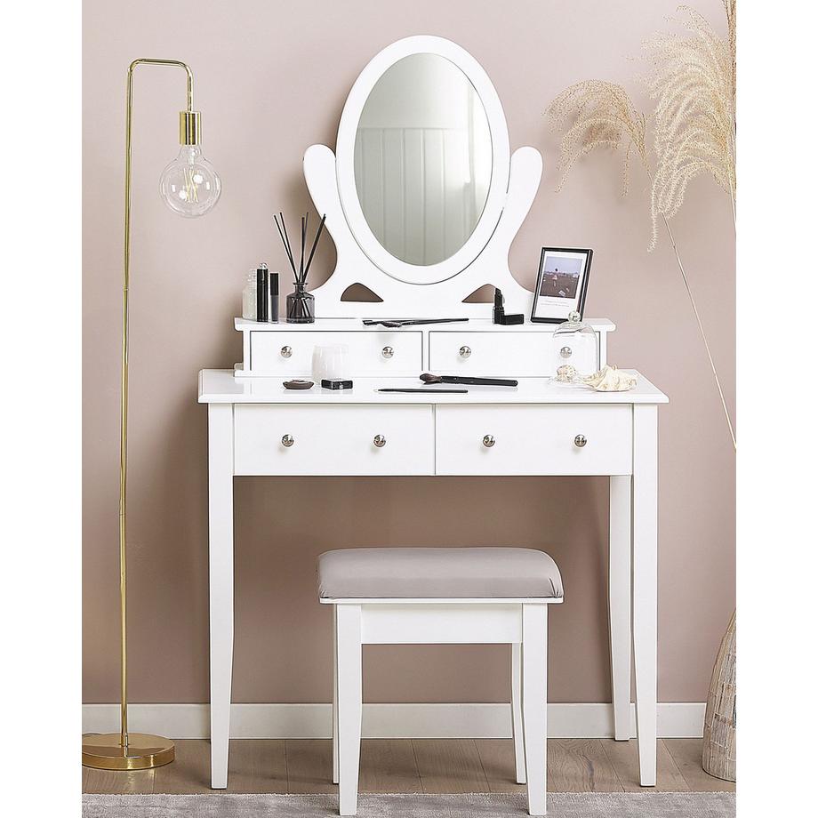 Beliani  Coiffeuse avec miroir et tabouret en MDF Glamour LUNE 