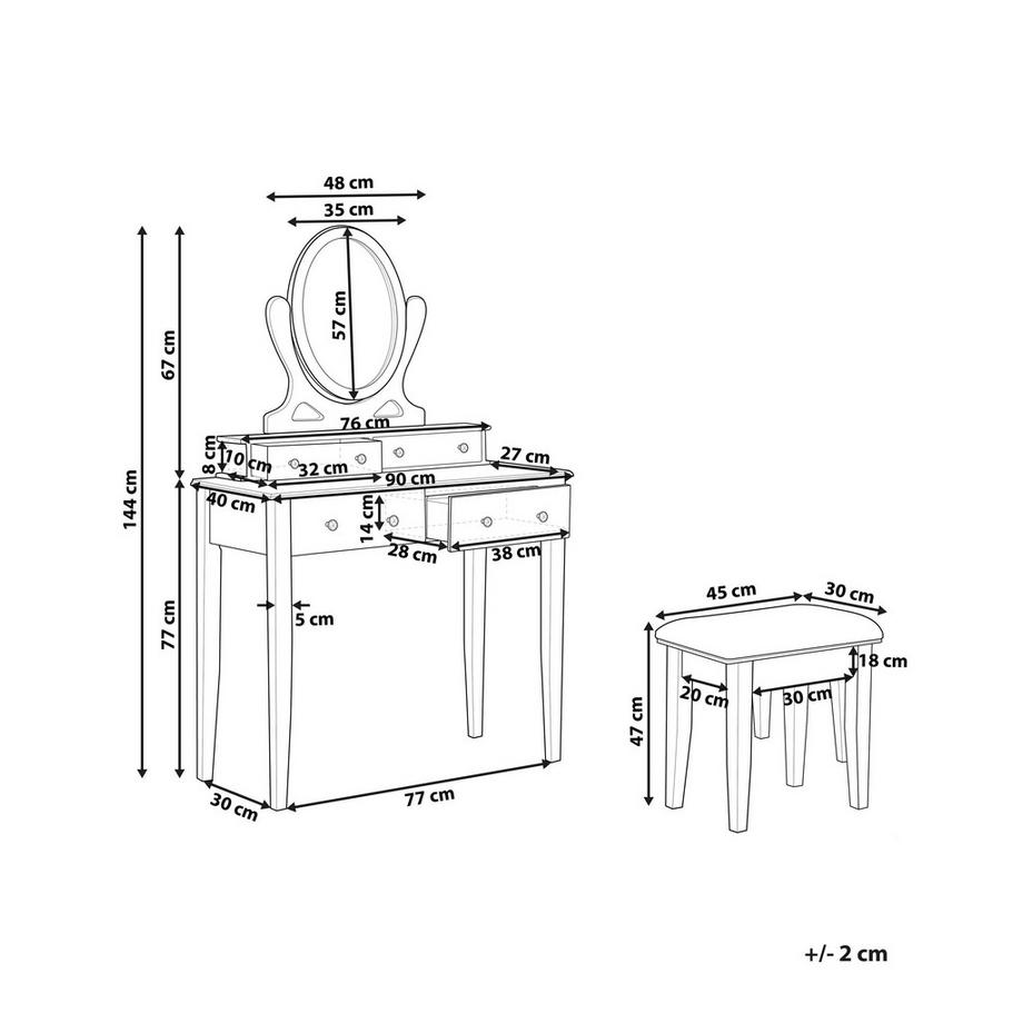 Beliani  Coiffeuse avec miroir et tabouret en MDF Glamour LUNE 