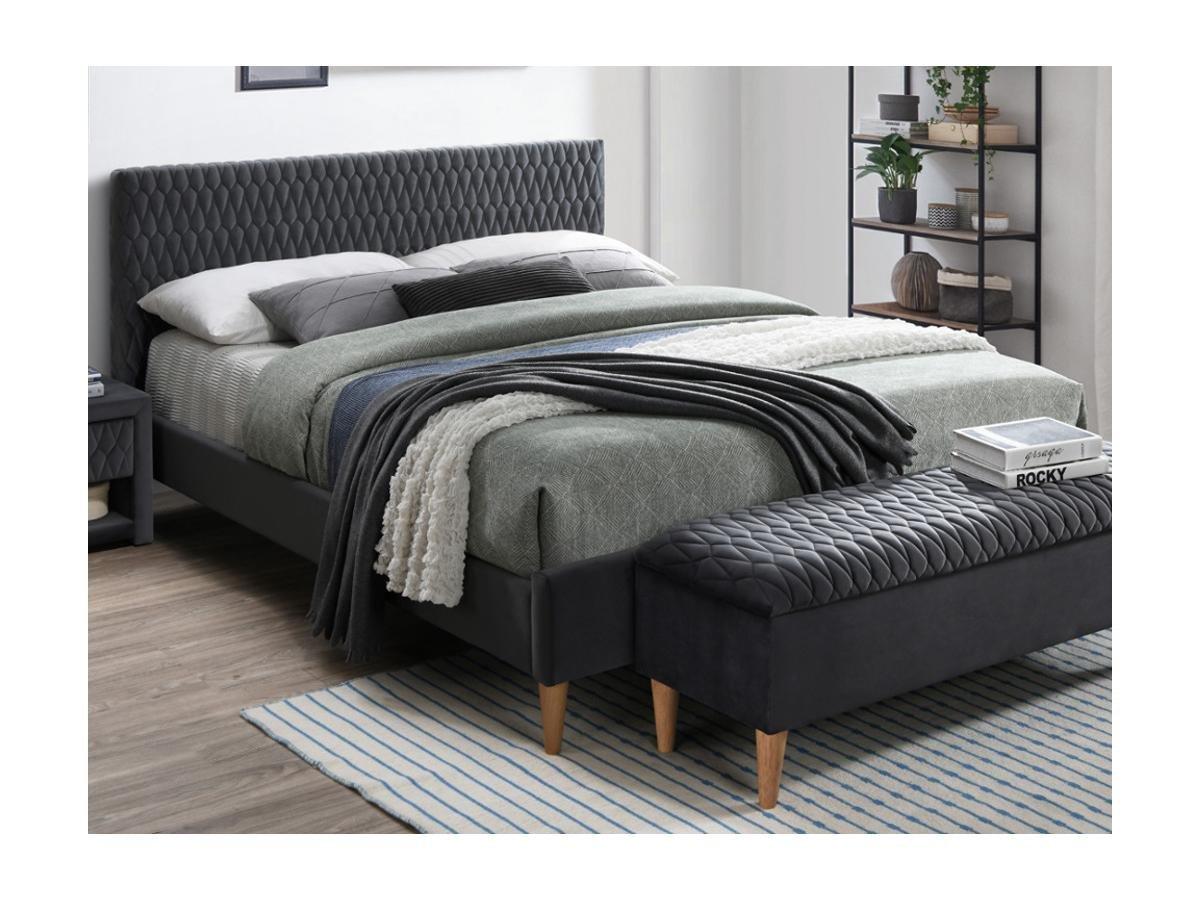 Vente-unique Letto 140 x 190 cm con testata letto con impunture Velluto Grigio + Materasso - DANIELE  