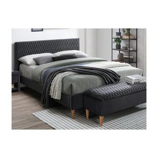 Vente-unique Letto 140 x 190 cm con testata letto con impunture Velluto Grigio + Materasso - DANIELE  