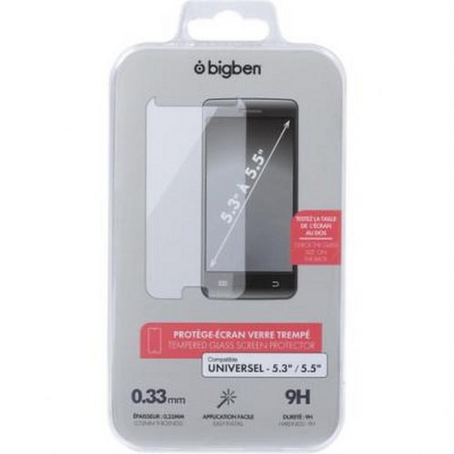 bigben  Universal Displayschutzfolie aus gehärtetem Glas für 5,3" bis 5,5" Smartphones 