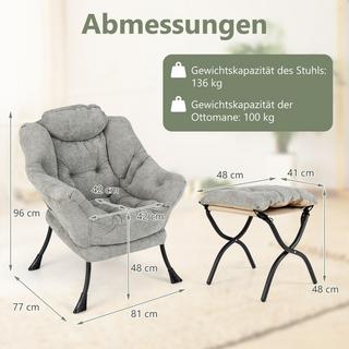 Northio Fauteuil avec tabouret & accoudoirs & poche latérale & repose-pieds double face chaise de relaxation  