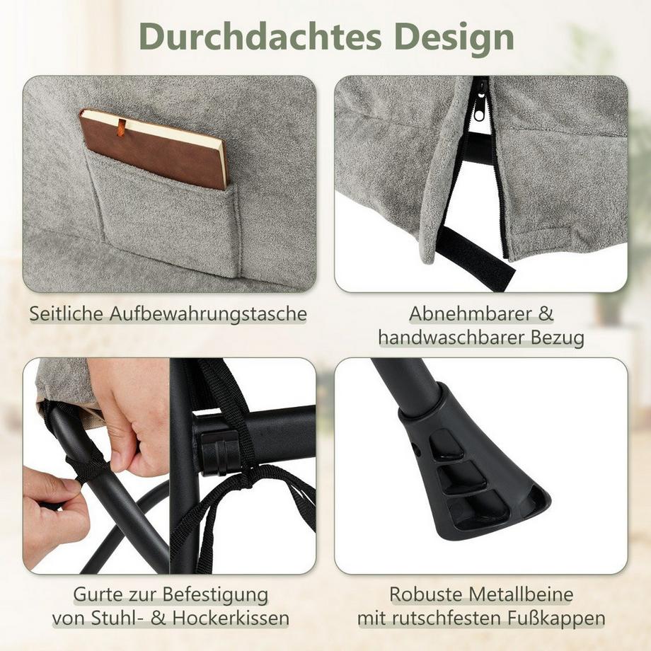 Northio Fauteuil avec tabouret & accoudoirs & poche latérale & repose-pieds double face chaise de relaxation  