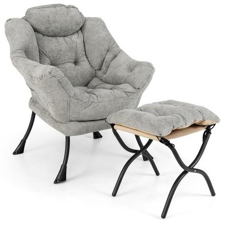 Northio Fauteuil avec tabouret & accoudoirs & poche latérale & repose-pieds double face chaise de relaxation  