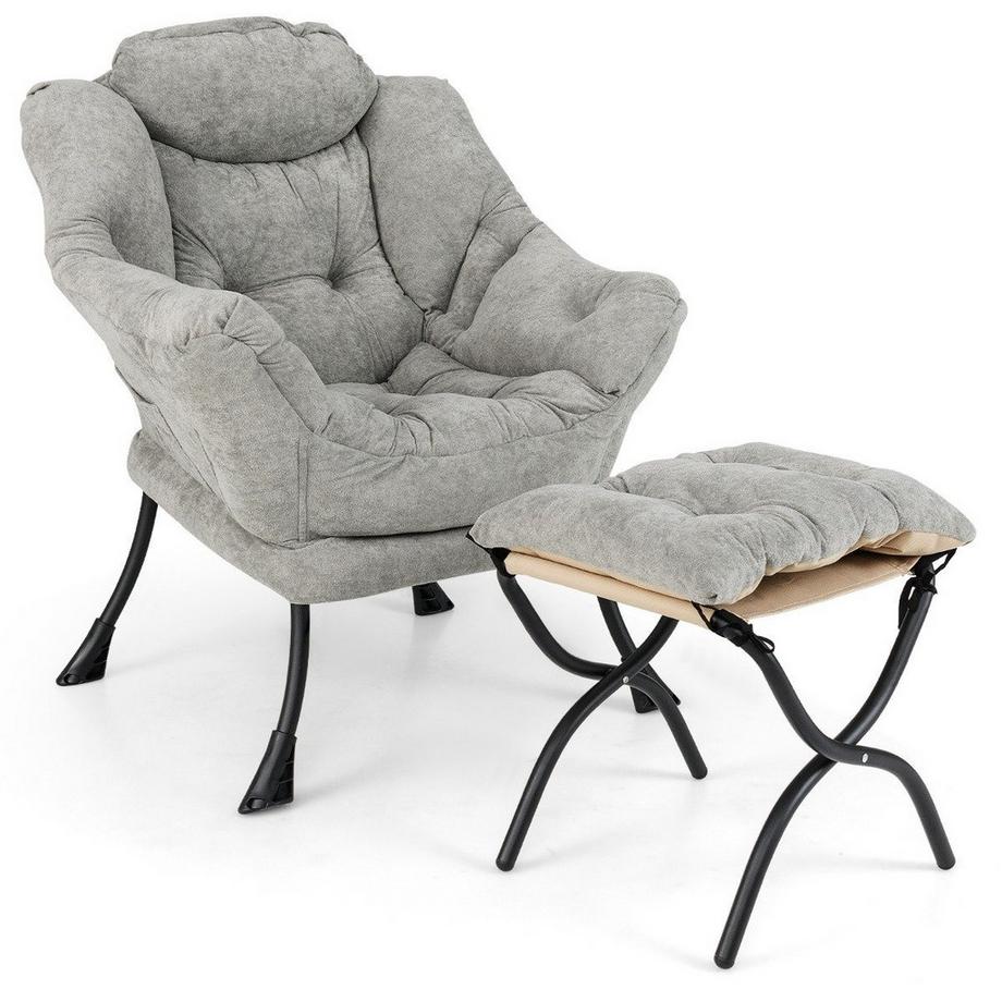 Fauteuil avec tabouret & accoudoirs & poche latérale & repose-pieds double face chaise de relaxation